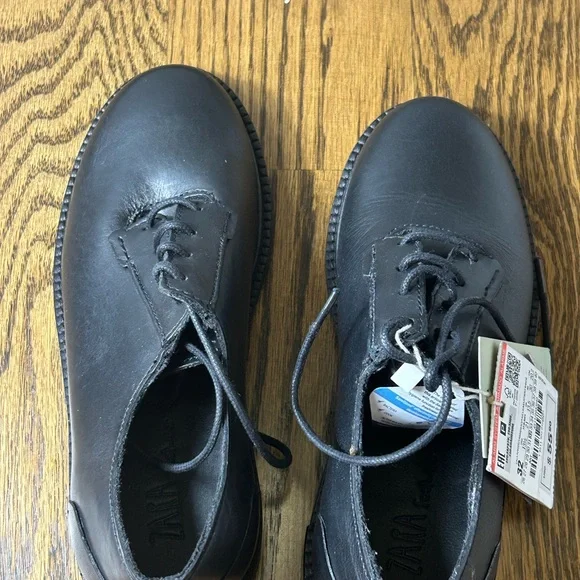 BRAND NEW ZARA Boys Black Leather Shoes - Picture 3 of 5